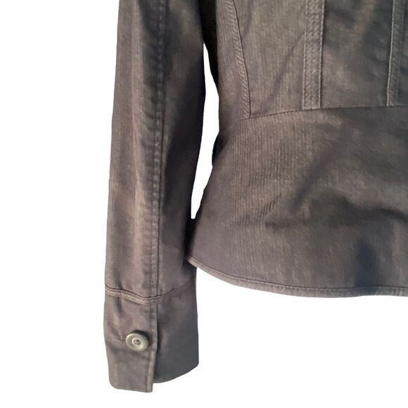 Ann Taylor Loft Gray Blue Denim Pinstripe Casual Blazer Lined Shoulder Pad 6 - Picture 9 of 13